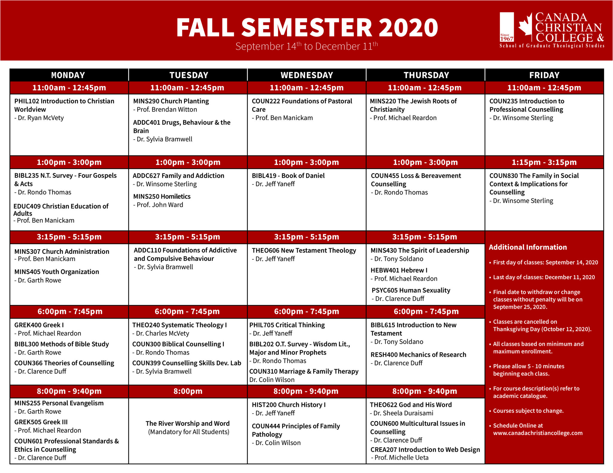 Fall Semester 2020-01 | Canada Christian College