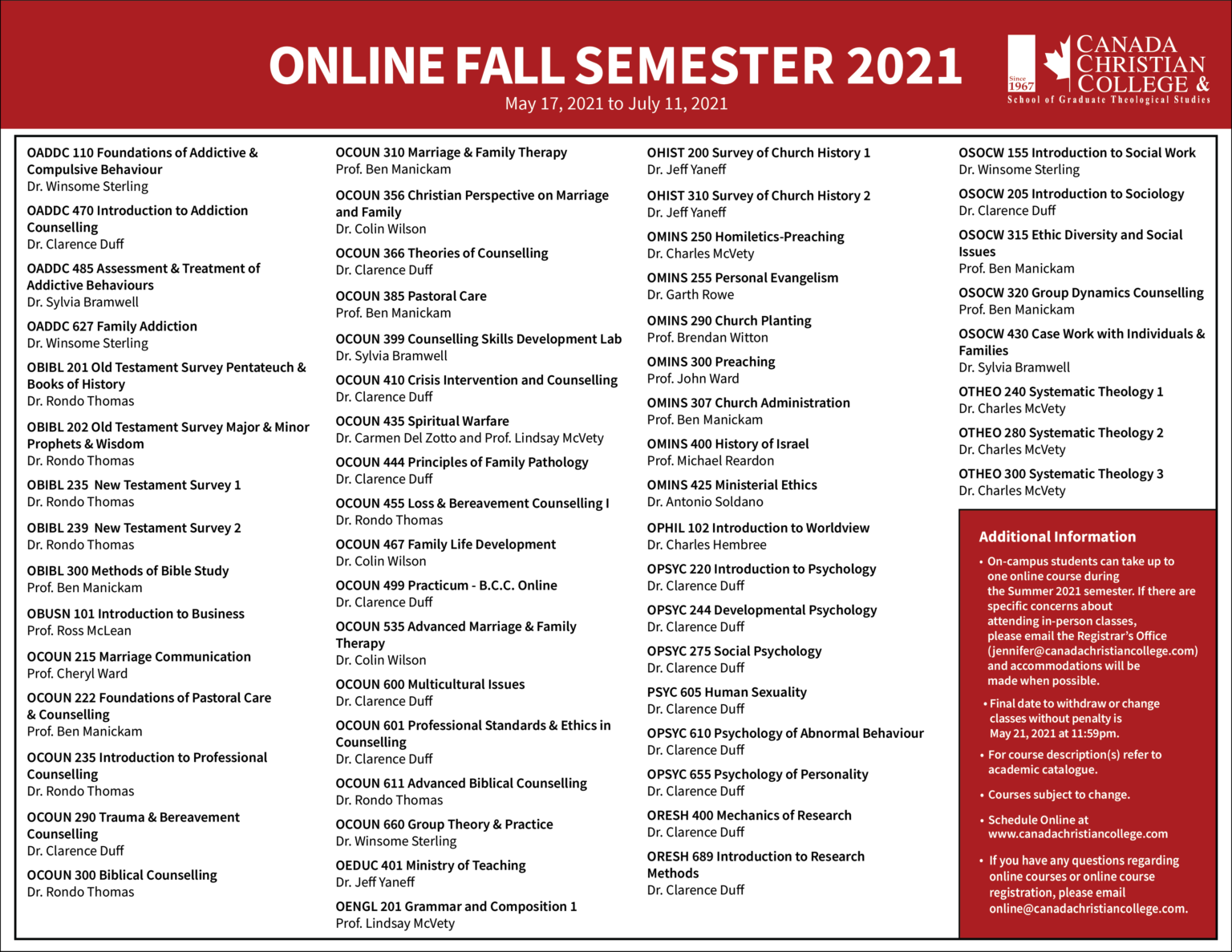 Online Summer Semester 202101 Canada Christian College